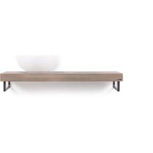 Looox Wooden Base Shelf solo 100 cm, eiken old grey, Handdoekhouders geborsteld rvs