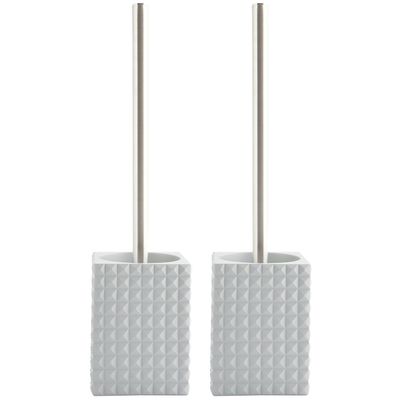 Toiletborstel in houder/wc-borstel - 2x - Kubik - kunststeen - lichtgrijs/zilver - 37 x 10 cm