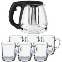 Glazen theepot met filter/infuser van 1,2 liter met 6x stuks theeglazen van 260 ml - thumbnail