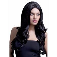 Smiffys verkleed damespruik - 1x - met krullen - zwart - carnaval