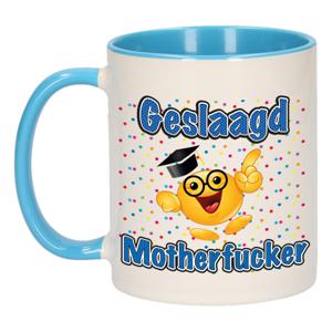 Geslaagd cadeau mok - blauw - Geslaagd Motherfucker - keramiek - ca. 300 ml