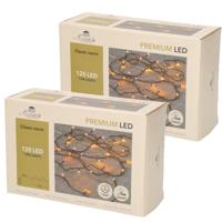 Kerstverlichting - 2x - 120 LED lampjes - klassiek warm wit - 12 m - lichtsnoer - dimmer - timer - b