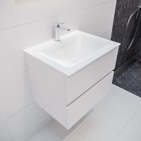 Mondiaz Vica Cloud badmeubel Talc 60 cm 2 lades solid surface enkele spoelbak midden 1 kraangat