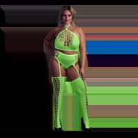 Ouch! by Shots Twee-delige set met crop top en kousen - Plus Size - Neon Groen