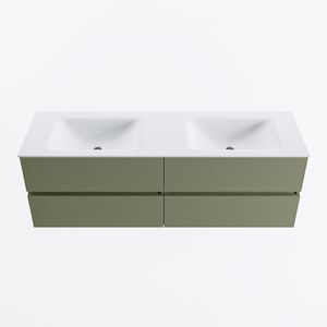 MONDIAZ VICA 150cm badmeubel onderkast Army 4 lades. Wastafel CLOUD dubbel 2 kraangaten, kleur Talc.