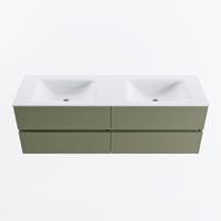 MONDIAZ VICA 150cm badmeubel onderkast Army 4 lades. Wastafel CLOUD dubbel 2 kraangaten, kleur Talc.