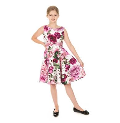 Hearts & Roses Alice Floral Kids Swing Dress White-9 - 10 Jaar