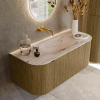 Badmeubel Mondiaz Kurve-Dlux | 110 cm | Meubelkleur Dusk | Wastafelkleur Nata | Solid surface | Wasbak midden spoelbak | Zonder kraangat(en)