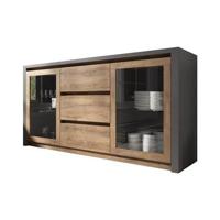 Meubella Dressoir Monaco - Eiken - Grijs - 140 cm - Met glas - thumbnail