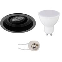 Dimbare LED Inbouwspot Set GU10 - Mat Zwart - 6W - 4200K - Ø105mm