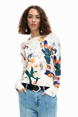 Fijne trui met planten - WHITE - L