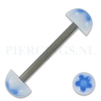 Tongpiercing acryl halve bal met ster wit blauw