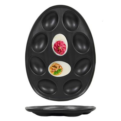 Bellatio Design Eierschaal/serveerschaal voor gevulde eieren - zwart - keramiek - 26 x 19 cm