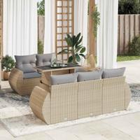 6-delige Loungeset met kussens poly rattan beige