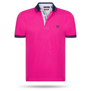 Poloshirt - Pierre Cardin - Heren Polo SS Navy Tipped Polo - Roze