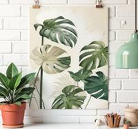 Monstera bladeren poster artistieke tekening