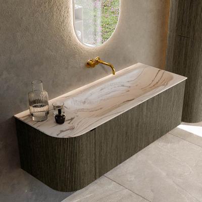 Badmeubel Mondiaz Kurve-Dlux | 125 cm | Meubelkleur Shadow | Wastafelkleur Nata | Solid surface | Wasbak rechter zijde spoelbak | Zonder kraangat(en)