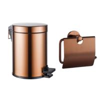Fortifura Calvi toilet accessoireset - toiletrolhouder - met klep - pedaalemmer - 5 liter - geborsteld koper SW1183148/SW1111581