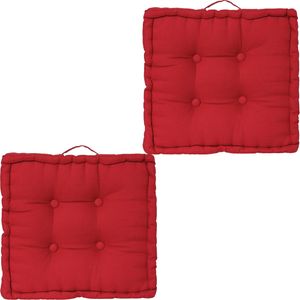 Atmosphera Vloerkussen Square - 2x - rood - katoen - 40 x 40 x 8 cm - vierkant - Extra dik