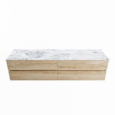 MONDIAZ VICA-DLUX 200cm badmeubel onderkast Washed Oak 4 lades. Inbouw wastafel CLOUD links zonder kraangat, kleur Glace.