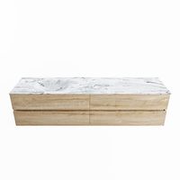 MONDIAZ VICA-DLUX 200cm badmeubel onderkast Washed Oak 4 lades. Inbouw wastafel CLOUD links zonder kraangat, kleur Glace.