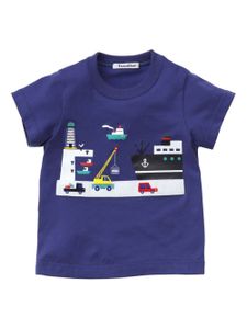 familiar t-shirt en coton à imprimé graphique - Bleu