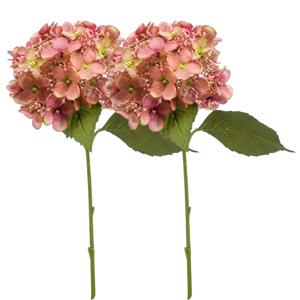 Kunstbloem hortensia tak - 2x - 50 cm - oud roze - kunst zijdebloem - Hydrangea - decoratie bloem