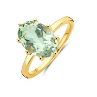 Stijlvolle 14k Gouden Ring met Ovale Groene Amethist Steen - 12x8mm Stijlvolle 14k Gouden Ring met Ovale Groene Amethist Steen - 12x8mm