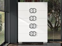 Hoge commode DAPHNE 5 lades hoogglans wit - thumbnail