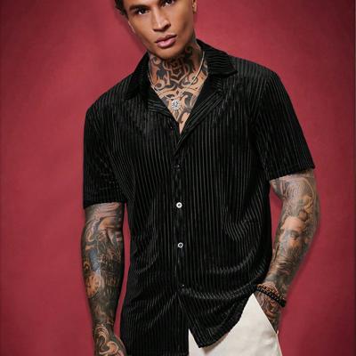 Bon&Bon ModaGents Men's Short Sleeve Red Knitted Button Front Shirt Black / XL