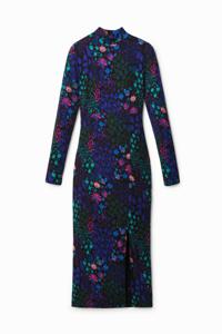 Slim fit midi-jurk met bloemen - BLACK - XS