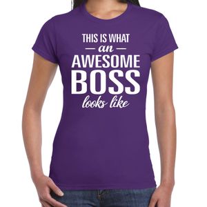 Awesome Boss tekst t-shirt paars dames