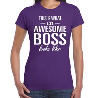 Awesome Boss tekst t-shirt paars dames - thumbnail