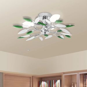 VidaXL Plafondlamp witte en groene acryl kristal bladeren 3xe14