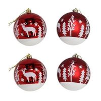 Gerimport Kerstballen - rood - 4ST - gedecoreerd - D8 cm - kunststof - Kerstbal - thumbnail