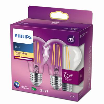 Philips 7W - E27 - 2700K - 806 lumen set van 2 - 929001387368