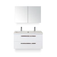 Seville Badmeubelset 100 cm - Wit Hoogglans - Wastafel Djazz 2 kraangaten - met Spiegelkast