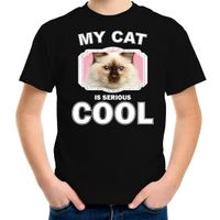 Rag doll katten / poezen t-shirt my cat is serious cool zwart voor kinderen - thumbnail