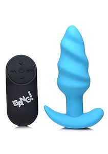 21X Vibrating Silicone Swirl Butt Plug with Remote - Blue