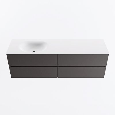 MONDIAZ VICA 160cm badmeubel onderkast Dark Grey 4 lades. Wastafel MOON links 1 kraangat, kleur Talc.