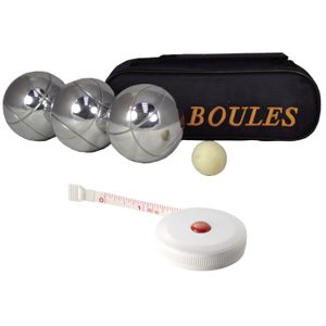 Jeu de boules set 3 ballen/1 but in draagtas + compact meetlint 1,5 meter    -