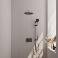 Brauer Gunmetal Edition Thermostatische Regendoucheset Inbouw - Hoofddouche 30 cm - Gebogen Wandarm - Met Drukknoppen - Handdouche 3 Standen - Doucheslang - Geintegreerde Glijstang - Gunmetal