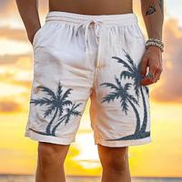 Voor heren Korte broek Linnen korte broek Zomer korte broeken Strandshorts Trekkoord Elastische taille Afdrukken Grafische prints Comfort Ademend Korte Dagelijks Vakantie Uitgaan 40% linnen Modieus Lightinthebox