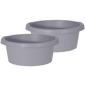 Set van 2x stuks grijze afwasteilen/afwasbakken rond kunststof 6 liter