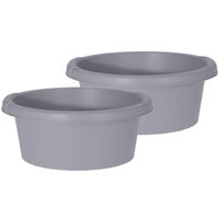 Set van 2x stuks grijze afwasteilen/afwasbakken rond kunststof 6 liter