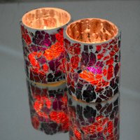 Waxinehouder mozaiek cilinder - Crackled glass - rood/paars
