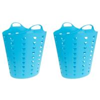 Flexibele wasmand - Set van 2x stuks - blauw - 60 liter - kunststof - 47 x 50 cm