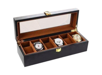 Luxe Houten Horloge Box - Geschikt voor Horloges en Sieraden - 6 Compartimenten met 6 Kussentjes - Bruin - thumbnail