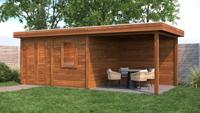 Lugarde Select Modern tuinhuis met overkapping Emmen 388x300cm + 300cm - Bruine olie- Plat dak- - Lugarde Select