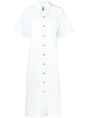 GANNI robe-chemise mi-longue à broderie anglaise - Bleu